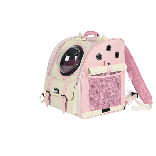 Tragbares Haustierträger mit großer Kapazität - Raumkapsel Design, atmungsaktive, doppelte Schulter -Reisetasche für Katzen und Hunde,1.0 Pink von Bigcan