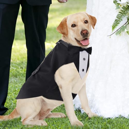 Hunde-Smokinganzug und Bandana-Set, Smoking, Hochzeit, Party, verstellbares Haustier-Outfit mit abnehmbaren Fliegen, Halsband für Geburtstagsparty, Kostüm, Größe XL von Bigmeta