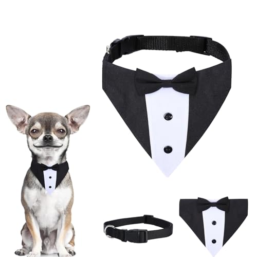 Hunde-Smokinghalstuch, Hochzeits-Halstuch, Nylon-Halsband mit Fliege, verstellbar, Haustier-Party, Smoking, Geburtstag, Outfit für kleine, mittelgroße und große Hunde, Schwarz, Größe S von Bigmeta