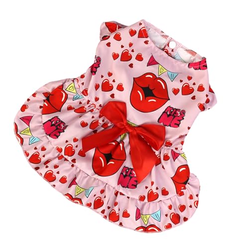 Sommer-Hundekleid, Prinzessinnenkleid, Haustierkleid, bequemes Katzenkleid mit charmanter Schleife, Dekoration, Cartoon-Druck, Hunde-Prinzessinnen-Rock, Haustierbedarf, Rosa, Größe S von Bigougem