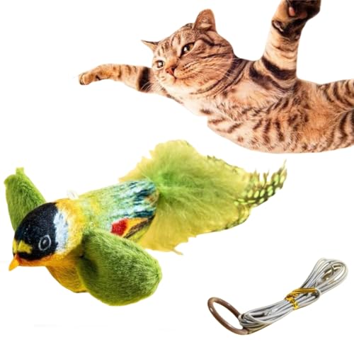 Grünes flatterndes Vogel-Katzenspielzeug, simulierender Zwitscher-Vogel, interaktives Zwitscher-Spielzeug, Katzenspielzeug, flatternd, Vogelspielzeug für Katzen, Katzenspielzeug, flatternder Vogel, von BigyQiu