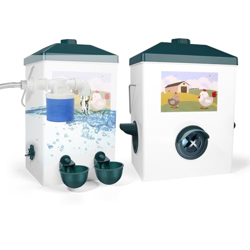 Automatischer Hühner-Futterspender und Bewässerungs-Set, Hühner-Wasser-Futterspender, Hühner-Wassernippel Tassen Kein Abfall Geflügel-Futterspender, 3 Gallon/6,4 kg für Truthahn Peafowl Wachtel Ente von BiirBlue