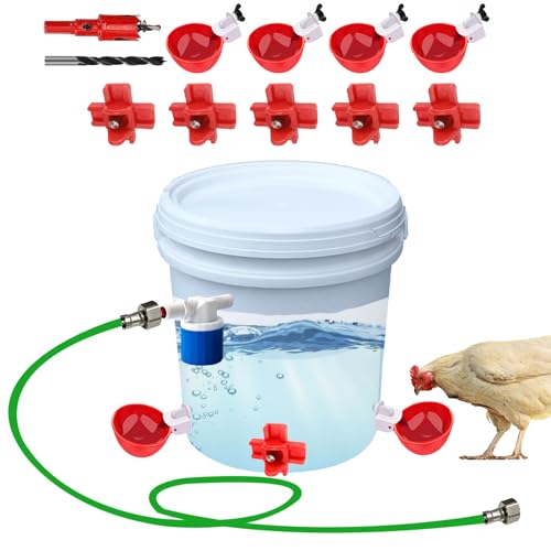 Automatisches Hühnerbewässerungs-Set, Hühner-Wasser-Futterspender mit Wasserschlauch, Hühnerbewässerungsnippel Tassen, Hühnerstall-Zubehör für Geflügel, Truthahn, Pfauen, Wachteln, Entengans von BiirBlue