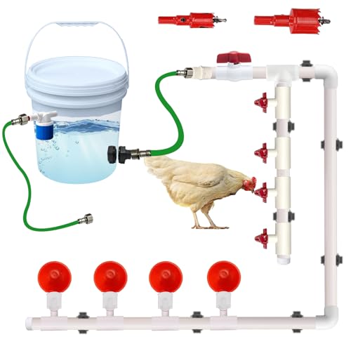 Verbessertes automatisches Hühnerbewässerungssystem, 1,27 cm PVC-Rohr-Set mit Wasserschlauch, Hühnertränke, Nippel, Tassen, Hühnerwasser, Hühnerstall-Zubehör für Geflügel, Truthahn, Pfauen, Wachteln, von BiirBlue