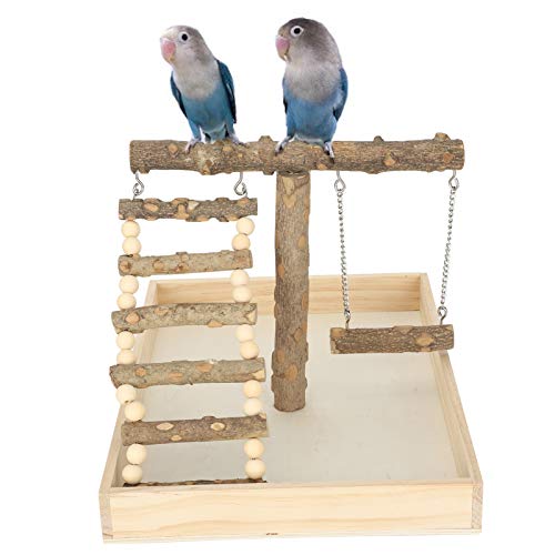 Holz Vogelbarsch Vogelständer Spielstand Rack Vogeltrainings Rack mit Basisschaukel für Love Birds Finken Vogelkäfig von Biitfuu