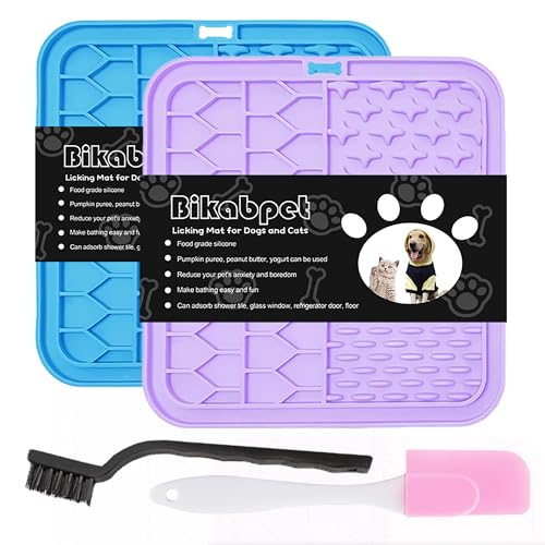 Bikabpet Leckmatte für Hunde und Katzen, 2 Stück, Katzen-Leckmatte mit Saugnäpfen zur Linderung von Angstzuständen, Erdnussbutter-Leckpad für Hunde, perfekt zum Baden und Pflegen, langsames Füttern von Bikabpet