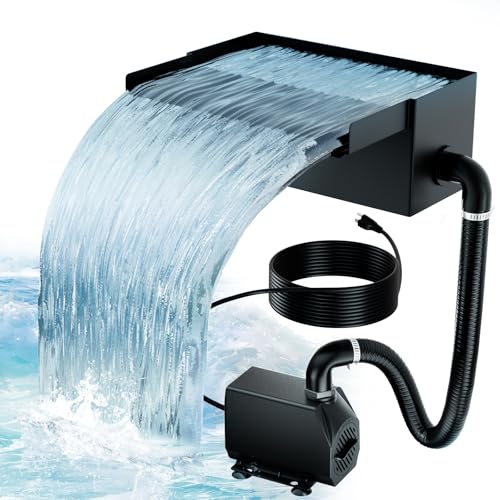 Biling Teich Wasserfall Garten Wasserfall Komplettset, 20cm Edelstahl Pool Wasserfall mit 40W 660GPH Pumpe, Wasserfall Teich Bachlauf Kit für Gartenteich Wasserspiel Patio Terrasse Wasserwand von Biling