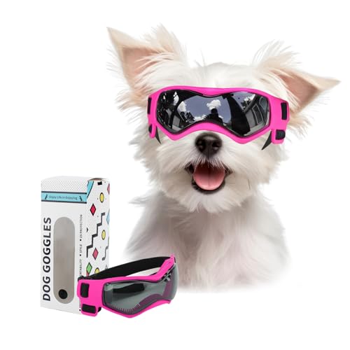 BillionChains Hundebrille mit verstellbarem Riemen, Hundesonnenbrille, UV-Schutz, Winddicht, Hundebrille für kleine Hunde, Pink von BillionChains