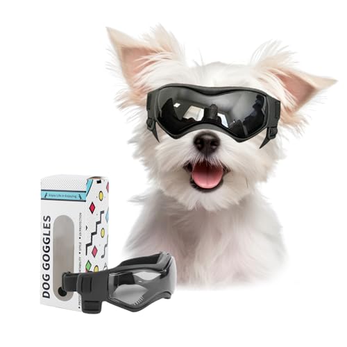 BillionChains Hundebrille mit verstellbarem Riemen, Hundesonnenbrille, UV-Schutz, Winddichte Hundebrille für kleine Hunde, Schwarz von BillionChains