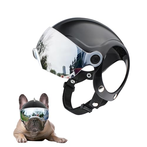 BillionChains Hundehelm mit Anti-UV-Schutzbrille, silberfarben, verstellbar, cooler Hunde-Motorradhelm mit herunterklappbarer Sonnenblende für kleine Hunde von BillionChains