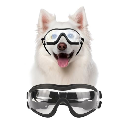 Billionchains Hundebrille Winddichte Staubdichte Augenschutzbrille für Hunde Sonnenbrillen für Mittlere Große Hunde mit Verstellbaren Bändern/Klar von BillionChains