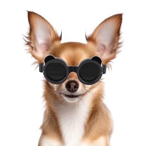 Billionchains Hundebrille für Kleine Hunde UV-Schutz Hundesonnenbrille Einstellbar Hund Motorradbrille für Kleine Hunde/Katzen, Schwarz von BillionChains