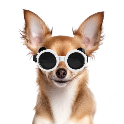 Billionchains Hundebrille für Kleine Hunde UV-Schutz Hundesonnenbrille Einstellbar Hund Motorradbrille für Kleine Hunde/Katzen, Weiß von BillionChains