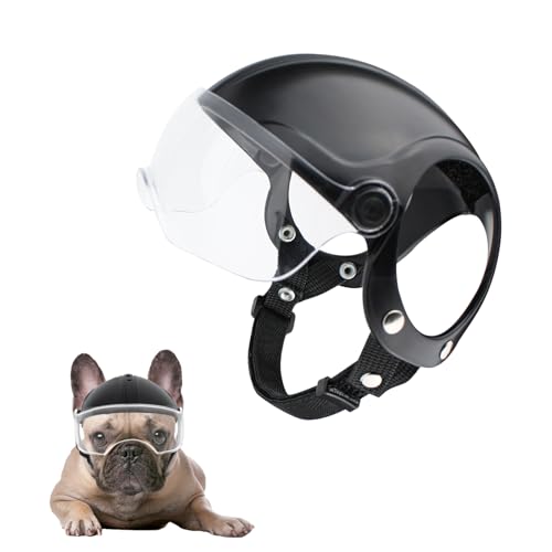 Billionchains Hundehelm mit Anti-UV-Schutzbrille, transparent, verstellbar, cooler Hunde-Motorradhelm mit herunterklappbarer Sonnenblende für kleine Hunde (ohne Nieten) von BillionChains