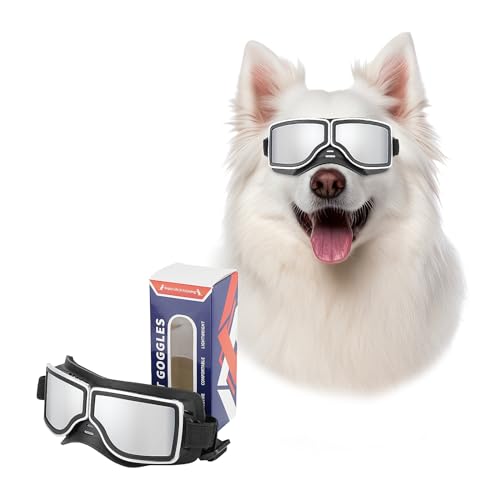 Billionchains Sonnenbrillen für Hunde Winddicht Hundebrille Einstellbar Hundesonnenbrille Hund Motorradbrille für Mittlere bis Große Hunde, Silber von BillionChains