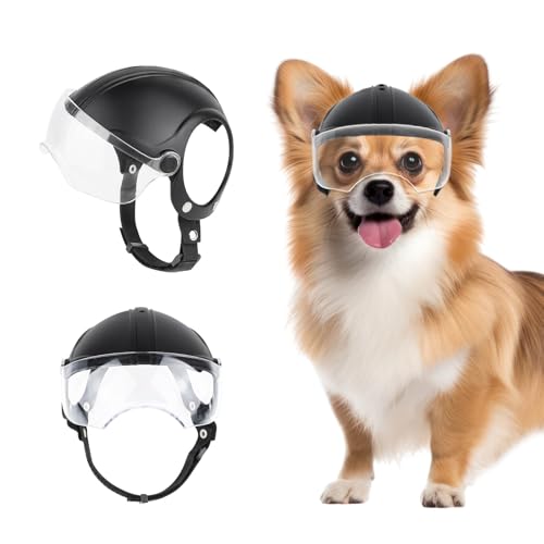 Hundehelm für kleine Rassen, Outdoor-Motorrad-/Fahrradhelm mit verstellbarem Riemen, Drop-Down-Hundebrille für Anti-UV-/Windschutz von BillionChains