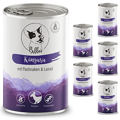Hundefutter Nass Getreidefrei & Hypoallergen Nassfutter Hund Sensitiv - Hundenassfutter auch für empfindliche Hunde - Wet Dog Food Grain-Free Adult Kangaroo | Billos Känguru 6er-Pack (6X 400g) von Billo's