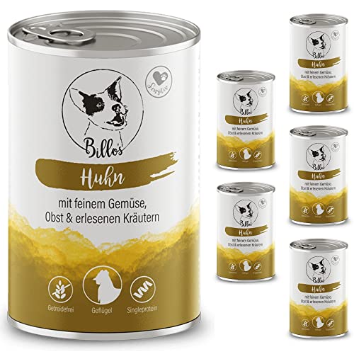 Hundefutter Nass Schonkost Getreidefrei & Natürlich Nassfutter Hund Sensitiv - Hundenassfutter auch für empfindliche Hunde - Wet Dog Food Grain-Free Adult Chicken | Billos Huhn 6er-Pack (6X 400g) von Billo's