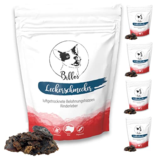 Leckerschmecker Rinderleber Getrocknet Hunde Leckerlis Trockenfleisch Pur - Dörrfleisch für Hunde Hundeleckerli Getreidefrei - Dog Treats Dried Beef Liver | Billos Rind Leber 5er-Pack (5X 100g = 500g) von Billo's