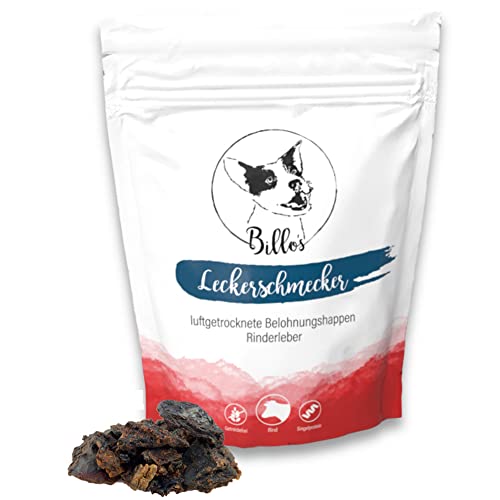 Leckerschmecker Rinderleber Getrocknet Hunde Leckerlis Trockenfleisch Pur - Dörrfleisch für Hunde Leckereien Snack Hundeleckerli Getreidefrei - Dog Treats Dried Beef Liver | Billos Rind Leber 100g von Billo's