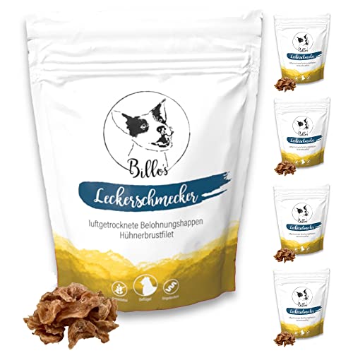 Leckerschmecker Hühnerbrustfilet Hunde-Leckerlis Trockenfleisch Pur - Dörrfleisch für Hunde Getrocknetes Fleisch - Snack Getreidefrei Hundeleckerli | Billos Huhn Brustfilet 5er-Pack (5X 70g = 350g) von Billo's