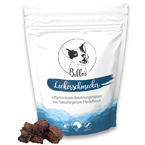 Leckerschmecker Pferdefleisch Getrocknet Pur Hunde-Leckerlis Hypoallergen - Trockenfleisch für Hunde Dörrfleisch - Hundeleckerli Getreidefrei Hundesnacks - Dog Treats Snack | Billos Pferd Fleisch 70g von Billo's