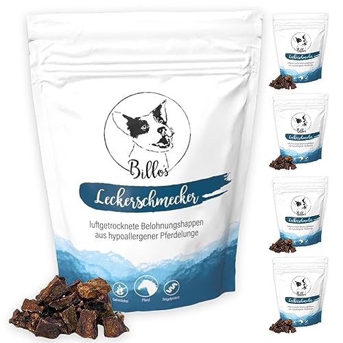 Leckerschmecker Pferdelunge Getrocknet Pur Hypoallergen Kleine Leckerlis - Lungenwürfel für Kleine Hunde & Welpen - Hundeleckerli Getreidefrei | Billos Pferd Lunge Mini 5er-Pack (5X 50g = 250g) von Billo's