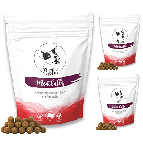 Meatballs Rind Petersilie Hundeleckerli Getreidefrei Weich Natürlich - Leckerlis Hundesnack Leckereien Trainingsleckerli Kleine Hunde & Welpen - Dog Treats | Billos Mini 10mm 3er-Pack (3x 150g = 450g) von Billo's