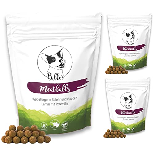 Meatballs Lamm Petersilie Hundeleckerli Getreidefrei & Hypoallergen Sensitiv Weich - Kleine Hunde & Welpen Leckerlis Trainingsleckerli - Soft Dog Treats | Billos Mini 10mm 3er-Pack (3X 150g = 450g) von Billo's