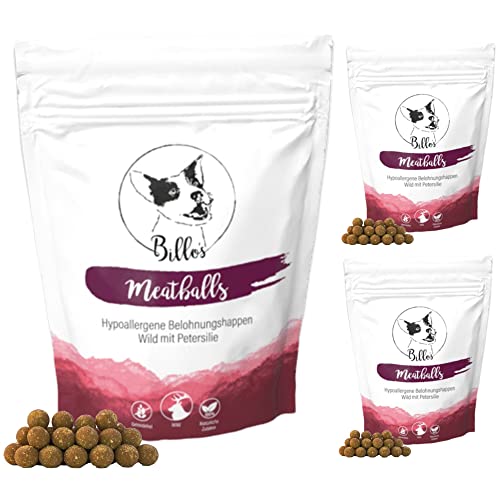 Meatballs Wild Petersilie Hundeleckerli Getreidefrei & Hypoallergen Sensitiv Weich - Trainingsleckerli Kleine Hunde & Welpen Leckerlis - Soft Dog Treats | Billos Mini 10mm 3er-Pack (3X 150g = 450g) von Billo's