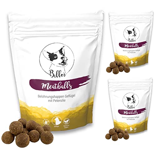 Meatballs Geflügel Petersilie Hundeleckerli Getreidefrei Weich Natürlich - Hundesnack Leckereien Trainingsleckerli Snack Große Hunde Leckerlis - Dog Treats | Billos 19mm 3er-Pack (3X 150g = 450g) von Billo's