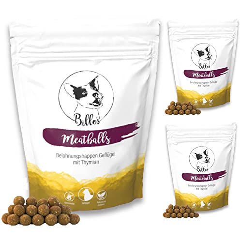 Meatballs Geflügel Thymian Hundeleckerli Getreidefrei Weich Natürlich Kleine Hunde & Welpen - Hunde Leckerlis Hundesnack Trainingsleckerli - Dog Treats | Billos Mini 10mm 3er-Pack (3X 150g = 450g) von Billo's