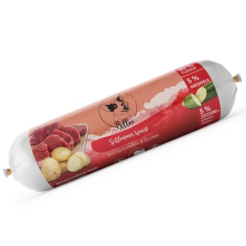 Schlemmerwurst Hundewurst Schnittfest Getreidefrei Rind mit Kartoffeln & Zucchini - Wurst-Rolle für Hunde als Alleinfutter Snack Leckerli Trainingswurst Fleischwurst - Dog Sausage | Billos Rind 400g von Billo's