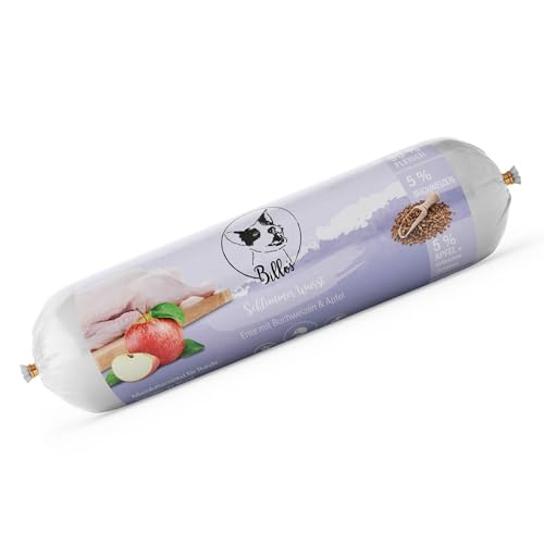 Schlemmerwurst Hundewurst Schnittfest Hypoallergen Getreidefrei Ente mit Buchweizen & Apfel - Wurst-Rolle für Hunde als Alleinfutter Snack Leckerli Trainingswurst - Dog Sausage | Billos Ente 400g von Billo's