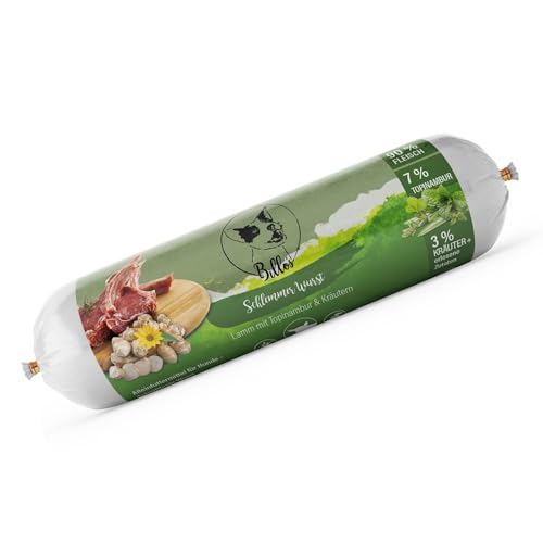 Schlemmerwurst Hundewurst Schnittfest Hypoallergen Getreidefrei Lamm mit Topinambur & KRÄutern - Wurst-Rolle für Hunde als Alleinfutter Snack Leckerli Trainingswurst - Dog Sausage | Billos Lamm 400g von Billo's