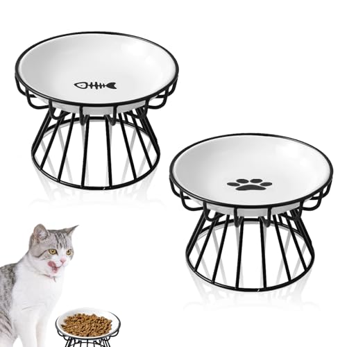 2Pcs Katzennäpfe Futternapf Katze Set Mit Erhöht Ständer Metallhalter Base Haustiere Futterschüssel Anti Erbrechen Katzenschüssel für Katzen und Welpen von Billowvolve