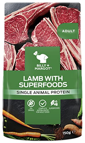 Billy + Margot Hundenassfutterbeutel Multipack 12 x 150g 100% natürliches Hundefutter nass - Premium Lamm+ Superfoods | Getreidefreies Hundefutter für ausgewachsene Hunde von Billy + Margot