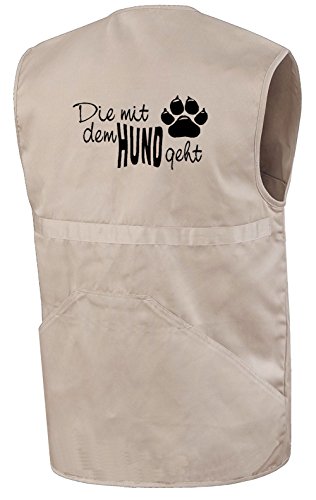 Hundesport-Weste | Die mit dem Hund geht | Beige | Brust- und Rückendruck | Größe M von Bimaxx