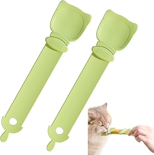 2 Stück Katzenstreifen QuetschlöffelFeeder Strip Cat Strip Happy Spoon Haustier Futterspender Katzen Food Spoon Flexibler Haustierlöffel multifunktionaler Katzen Snack Löffel für Haustiere (Grün) von Bimhayuu