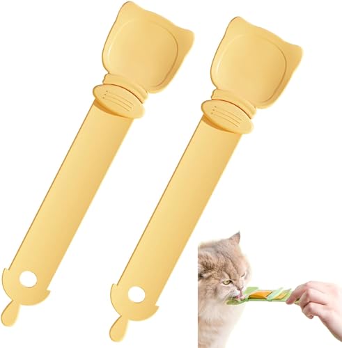 2 Stück Katzenstreifen QuetschlöffelFeeder Strip Cat Strip Happy Spoon Haustier Futterspender Katzen Food Spoon Flexibler Haustierlöffel multifunktionaler Katzen Snack Löffel für Haustiere (Gelb) von Bimhayuu