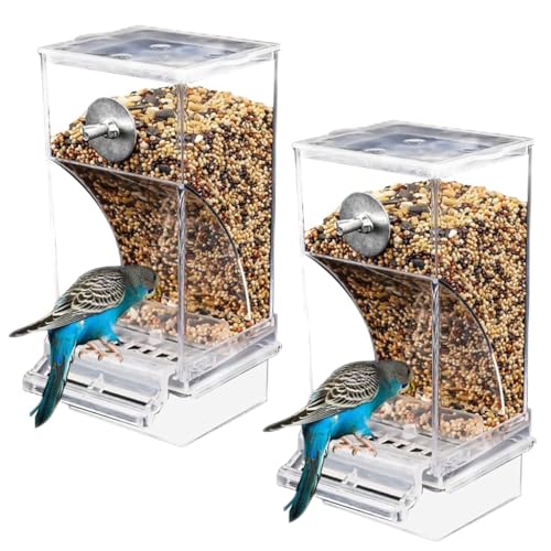 Automatischer Futterspender für Vögel automatischer Papageien-Futterspender mit Sitzstange Acryl klarer Samen Futterbehälter Käfigzubehör für kleine mittelgroße Nymphensittiche, Sittiche (2 STK) von Bimhayuu