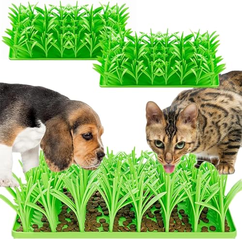 Bimhayuu Futtermatte für Katen Grünes Gras Silikon Slow Food Matte Futtersuchmatte für Hunde Weiches Silikon Grünes Gras Schnüffelmatte Leckmatte Futterwerkzeug für Katzen Hunde (2 STK) von Bimhayuu