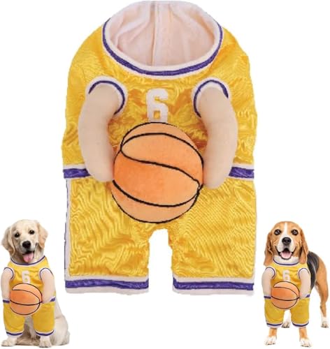 Bimhayuu Hunde-Basketballkostüm mit Ball, Basketballspieler-Kostüm, Basketballkostüm, Hunde-Basketballkostüm, Halloween-Kostüm, Basketball-Hundekostüm mit Ballkostüm (Gelb, M) von Bimhayuu