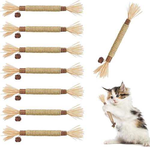 Bimhayuu Katzenkauspielzeug, Haustier-Kaustab, Haustier-Katzen-Backenstab, Holzstab, Gras, Katzenspielzeug, Katzenzahnreinigungsstab, Haustierbedarf, Spielzeug für Katzen, Zahnreinigung (8 Stück) von Bimhayuu