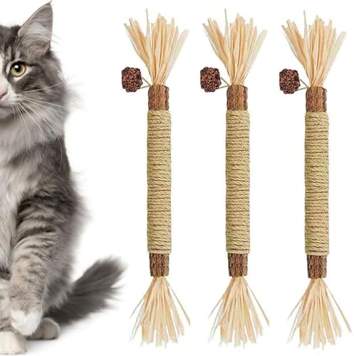 Bimhayuu Katzenkauspielzeug, Haustier-Kaustab, Haustier-Katzen-Backenstab aus Holz, Gras Katzenspielzeug, Katzenzahnreinigungsstab, Haustierbedarf, Spielzeug für Katzen, Zahnreinigung (3 Stück) von Bimhayuu