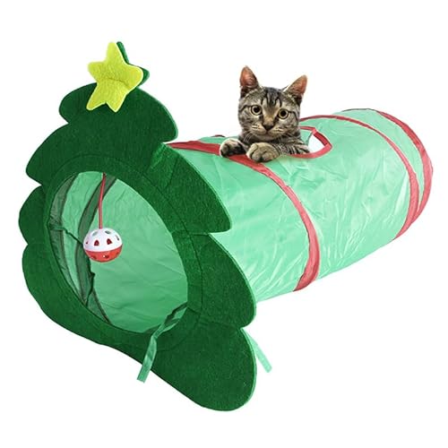 Bimhayuu Katzentunnel Katzenspielzeug, Weihnachtsbaum Geformt Kaninchen Spielzeug Training Cat Tunnel Interaktives Katze Spielzeug Spieltunnel Katzen Welpe kleine Hunde von Bimhayuu