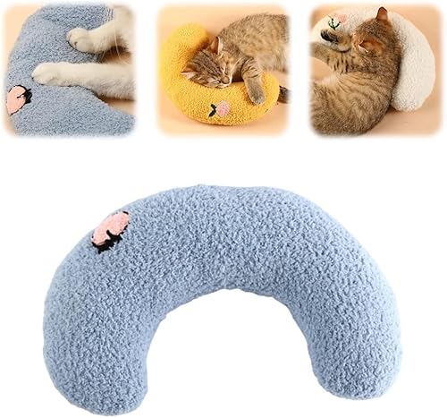 Bimhayuu Lovely Cat Cozy Pillow Little Pillow for Indoor Cats, Ultra Soft Fluffy Pet Calming Toy Little Cat Neck Pillow U-Shaped Pillow for Pet Cervical Protection (Blue) von Bimhayuu