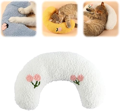 Bimhayuu Lovely Cat Cozy Pillow Little Pillow for Indoor Cats, Ultra Soft Fluffy Pet Calming Toy Little Cat Neck Pillow U-Shaped Pillow for Pet Cervical Protection (White) von Bimhayuu