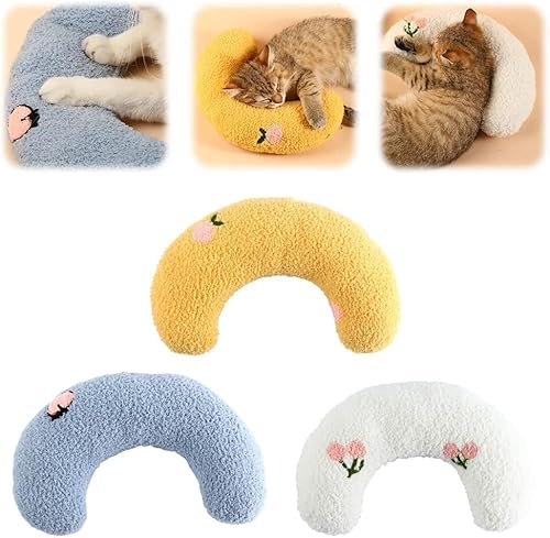 Bimhayuu Lovely Cat Cozy Pillow Little Pillow for Indoor Cats, Ultra Soft Fluffy Pet Calming Toy Little Cat Neck Pillowlow, U-förmiges Kissen für Haustier Halswirbelschutz (3 Stück) von Bimhayuu