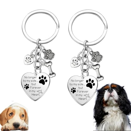 Bimhayuu Schlüsselanhänger für Hunde, Pfotenabdrücke, Anteilsgeschenk für den Verlust von Haustieren, Trauergeschenke, Aufschrift "No Longer by My Side Forever in My Heart", Schlüsselanhänger (2 von Bimhayuu